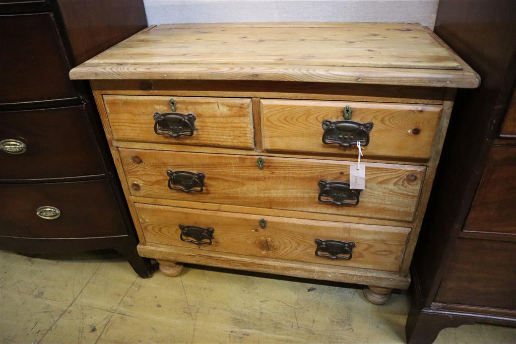 A small late Victorian pine chest, width 90cm, depth 47cm, height 80cm